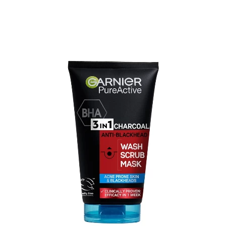 GARNIER SKIN NATURALS PURE ACTIVE MASKA ZA ČIŠĆENJE LICA 3U1 150ML CHARCOAL-TUBA