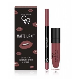 GOLDEN ROSE MATTE LIPKIT ROSE TAUPE (TEČNI RUŽ LONGSTAY 20 + DREAM LIPLINER 510)