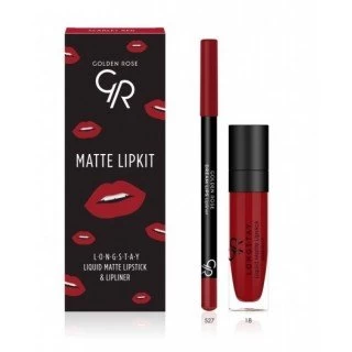 GOLDEN ROSE MATTE LIPKIT SCARLET RED (TEČNI RUŽ LONGSTAY 18 +DREAM LIPLINER 527)