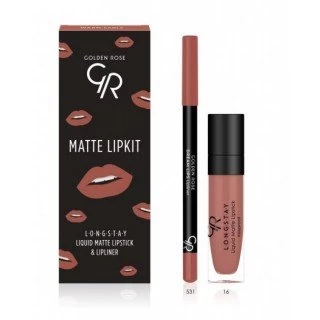 GOLDEN ROSE MATTE LIPKIT WARM SABLE (TEČNI RUŽ LONGSTAY 16 + DREAM LIPLINER 531)