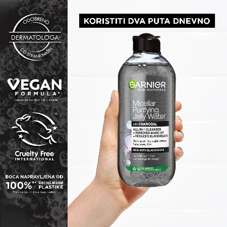 *GARNIER SKIN NATURALS MICELARNA VODA 400ML GELASTA JELLY CHARCOAL