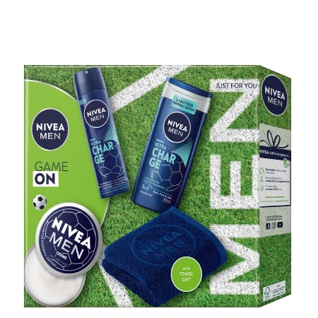 NIVEA SET MEN GAME ON (DEO 150ML+GEL ZA TUŠIRANJE 250ML+KREMA UNIVERZALNA 150ML+PEŠKIR)