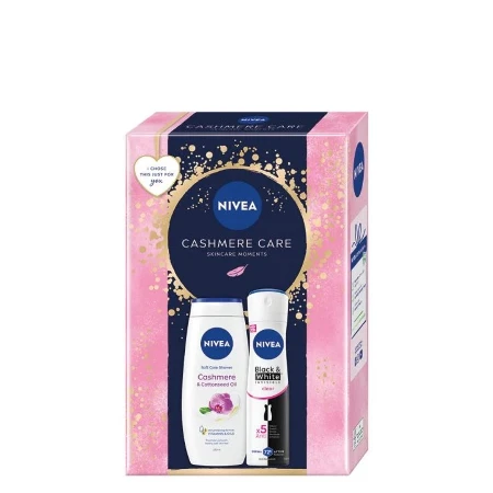 NIVEA SET W 60064154 CASHMERE CARE (DEO 150ML BLACK&WHITE INVISIBLE CLEAR+GEL ZA TUŠIRANJE 250ML)