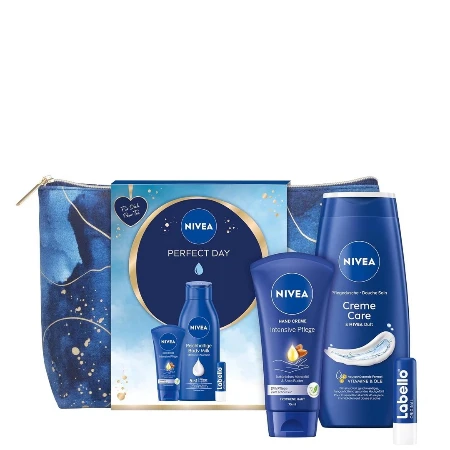 NIVEA SET W. PERFECT DAY (KREMA 75ML+MLEKO 400ML+ LABELO) NESESER