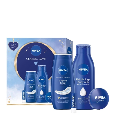 NIVEA SET W CLASSIC LOVE (KREMA 30ML+MLEKO 400ML+GEL 250ML+ LABELO)