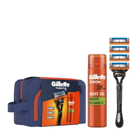 GILLETTE SET FUSION 5 (BRIJAČ FUSION 5+DOPUNE 4 KOM+GEL FUSION 5 SENSITIVE 200ML)NESESER