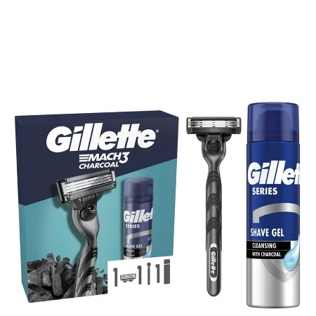 GILLETTE SET MACH 3 CHARCOAL (BRIJAČ MACH 3 CHARCOAL+GEL CLEANSING WITH CHARCOAL 200ML)