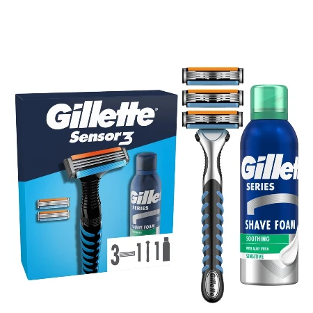 GILLETTE SET SENSOR 3 (BRIJAČ SENSOR 3+DOPUNE 3 KOM+PENA SOOTHING ALOE VERA 200ML)