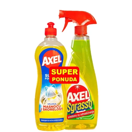 AXEL DUO PACK (DETERDŽENT ZA POSUĐE 900ML LIMUN + SGRASSO ODMAŠĆIVAČ 750ML SA PUMPICOM)