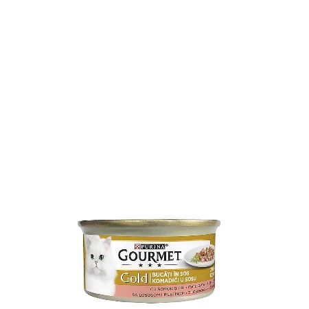 GOURMET GOLD KOMADIĆI U SOSU ZA MAČKE 85G DUO LOSOS I PILETINA