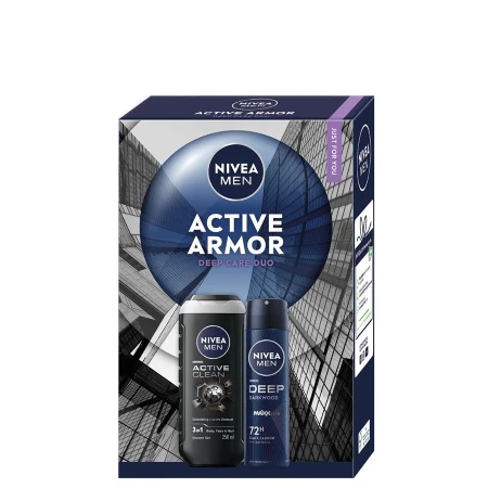 NIVEA SET MEN ACTIVE ARMOR (DEO 150ML + GEL ZA TUŠIRANJE 250ML)
