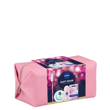 NIVEA SET W SOFT ROSE (SOFT KREMA 200ML + ROLL-ON 50ML + LABELLO 4,8G) NESESER