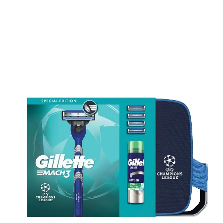 GILLETTE SET MACH 3(BRIJAČ MACH 3+DOPUNE 4 KOM+GEL 200ML SERIES ALOE VERA)NESESER