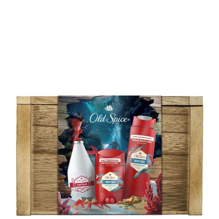 OLD SPICE SET DEEP SEA (GEL ZA TUŠIRANJE&ŠAMPON 250ML+AFTER SHAVE 100ML+STIK 50ML)KUTIJA DRVENA