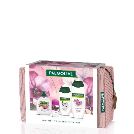 PALMOLIVE SET W NATURALS ORCHID (GEL ZA TUŠIRANJE 500ML + GEL ZA TUŠIRANJE 250ML + TEČNI SAPUN 300ML + ROLL-ON 50ML) NESESER