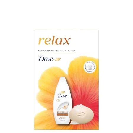 Prikaži detaljnije DOVE SET W.RELAX PAMPER (GEL 250ML + SAPUN 90G + PUFNA)