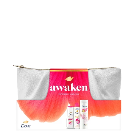Prikaži detaljnije DOVE SET W.AWAKEN (DEO 150ML + GEL 225ML + LOSION ZA TELO 250ML) NESESER