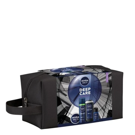 NIVEA SET MEN DEEP CARE (PENA ZA BRIJANJE 200ML+ MEN UNIVERZALNA KREMA 75ML+ GEL ZA TUŠIRANJE 3IN1 250ML+ ROLL-ON 50ML) NESESER