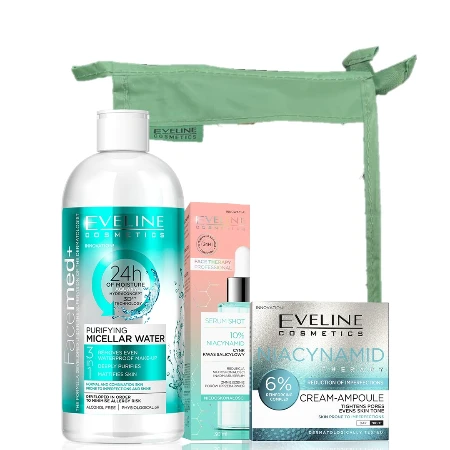 EVELINE SET FACE CARE(MICELARNA VODA 400ML FACEMED PURIFYING+KREMA ZA LICE 50ML NIACINAMIDE+SERUM 30ML PROTIV NESAVRŠENOSTI)