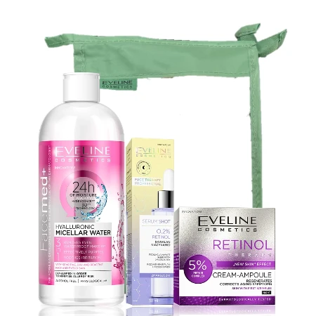 EVELINE SET FACE CARE(MICELARNA VODA 400ML FACEMED HYALURONIC+KREMA ZA LICE 50ML RETINOL+SERUM 30ML PROTIV BORA)
