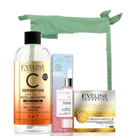 EVELINE SET FACE CARE(MICELARNA VODA 400ML SA 10% VITAMINA C+KREMA ZA LICE 50ML VITAMIN C+SERUM 30ML ZA HIDRATACIJU )