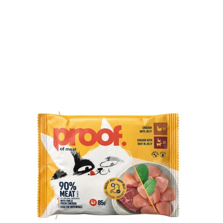 PROOF KOMADIĆI U ŽELEU ZA MAČKE MULTIPACK(2X85G PILETINA + 2X85G PILETINA I GOVEDINA)